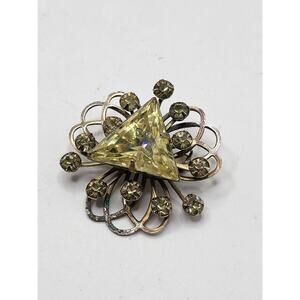 Vintage Yellow Triangle Rhinestone Brooch Mid Century Wearable Jewelry